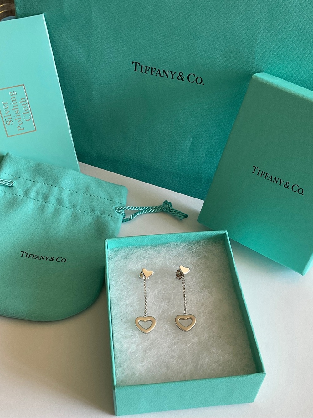 Tiffany & Co. Silver Heart Drop Earrings - Silver